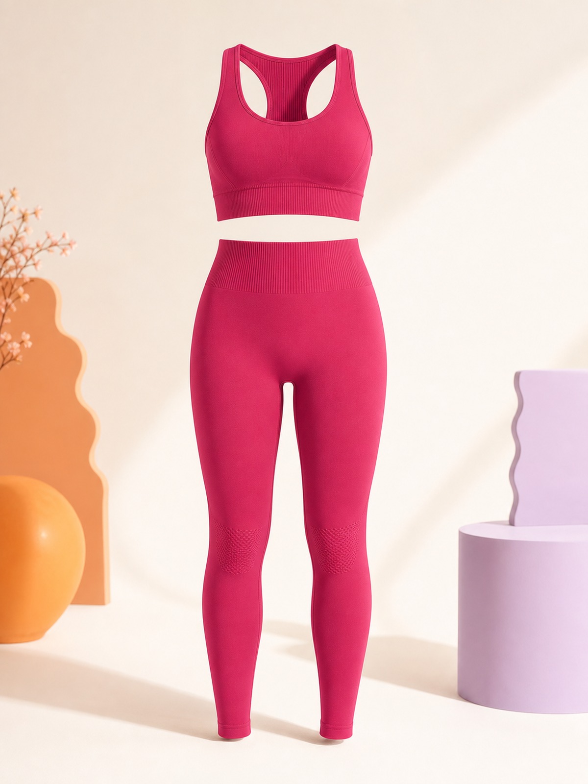 Seamless high-rise leggings, front view — zone-knitted compression